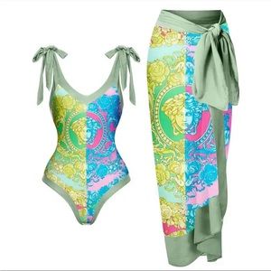 NEW! 2 piece swimwear set sarong cover up one piece bathing suit